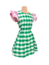 Vestido Gingham Cuadros Ajuste y Acampanado S Verde Rosa Blanco Algodón Clásico Preppy Verano