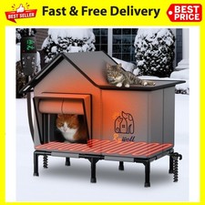 Heated Cat House for Outdoor Cats Insulated Weatherproof Shelter with Timer Temp