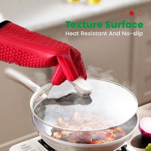 Silicone Oven Gloves,Heat Resistant Oven Mitts with Meat Smoker Guide,Kitchen... - Picture 3 of 7