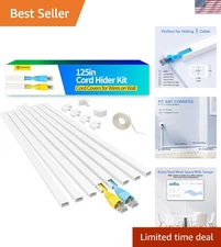 Stylish 125in Cable Management Kit - Cord Hider with 8 Channels, White Finish