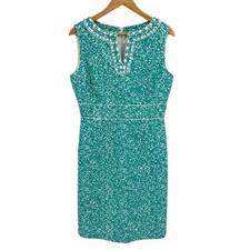 Tahari Womens Size 8 Sheath Dress Beaded Neckline Mod Retro Coastal Career
