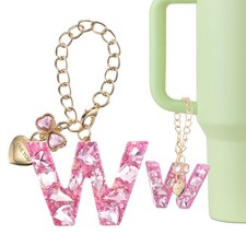 Letter Charm for Stanley Tumbler Cup, Bow Heart Initial W Letter Charm, Pink