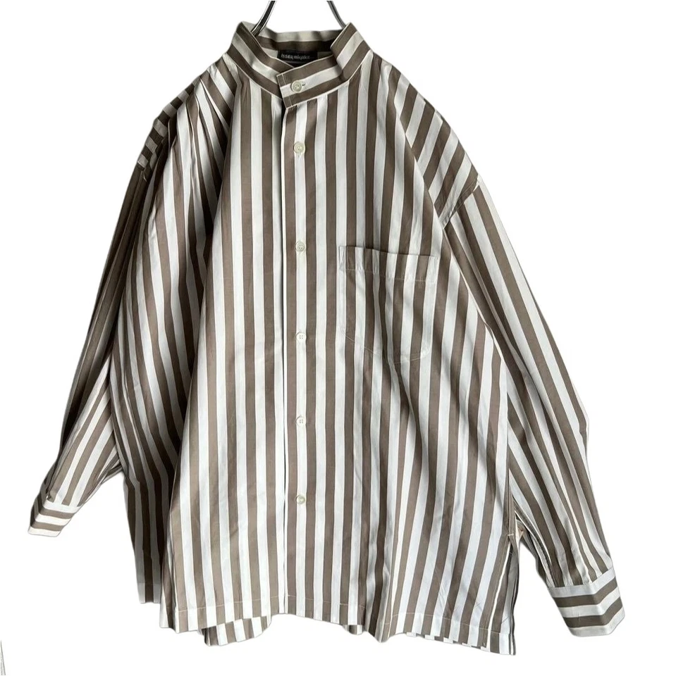 Camisa de algodón ISSEY MIYAKE PARA HOMBRE AÑOS 80 vintage con cuello de banda asimétrica diseñador japonés Foto 3 de 4