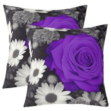 Rose Throw Pillow Covers 16x16 Inch Set of 2, Purple Rose Floral Pillow Cover...