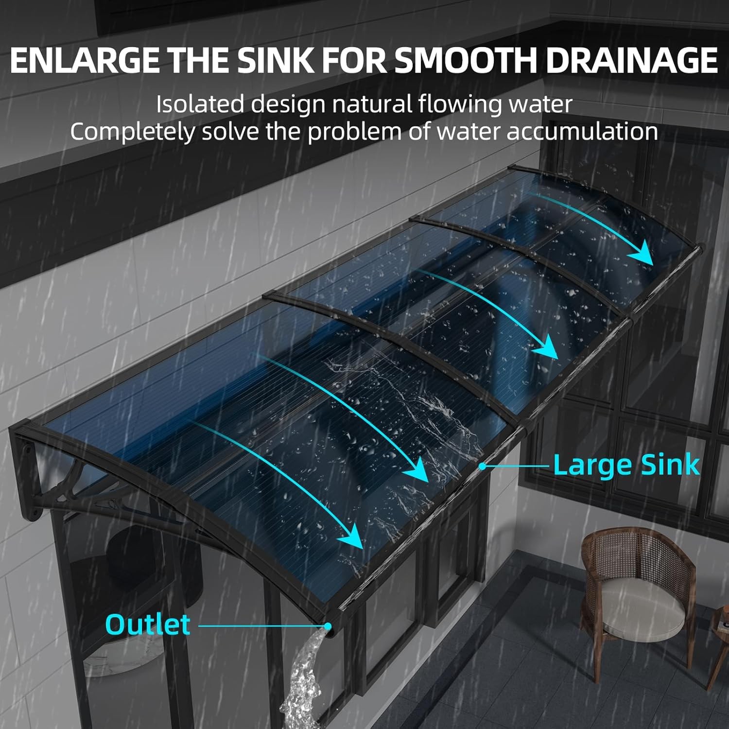 32"x120" Door Window Awning Polycarbonate Rain Resistant Outdoor Shade Shelter