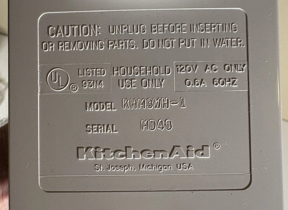 KitchenAid KHM3WH Batidora de Mano 3 Velocidades Blanca Probada Funciona Eléctrica-Sin Accesorios Foto 2 de 4