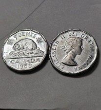 ONE (1) X 1953 CANADA NICKEL QUEEN ELIZABETH II AU/UNC FOREIGN COINS 5 CENTS