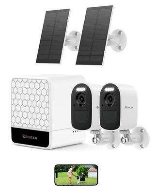 Wireless Outdoor Security Camera System, 2 Solar Powered 2K/4MP Battery Camer...