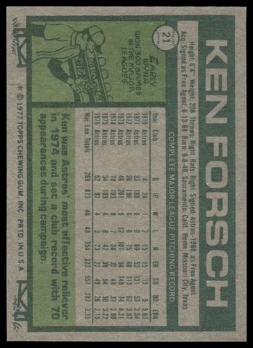 1977 Topps #21 Ken Forsch MINT Houston Astros - Picture 2 of 2