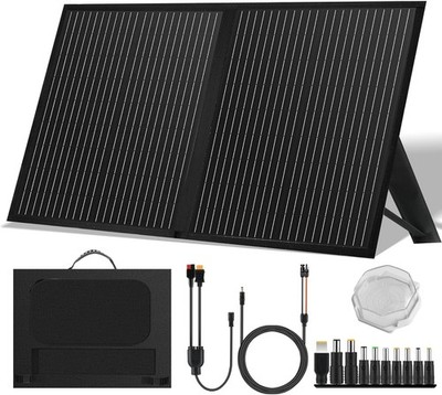 60W Solar Panel Folding Power Bank Camping Hiking Phone Charger Refurbished