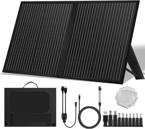 60W Solar Panel Folding Power Bank Camping Hiking Phone Charger Refurbished