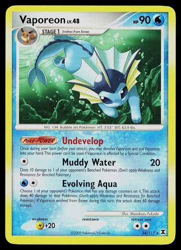 Pokemon Card - Vaporeon Rising Rivals 34/111 Rare