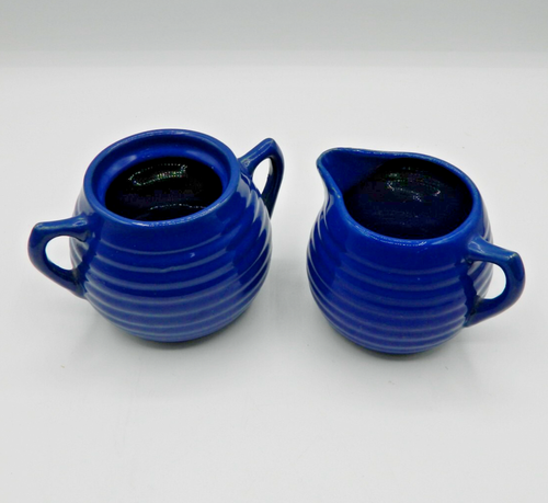 Bauer Cobalt Blue Ringware Sugar and Creamer Set - Picture 2 of 7
