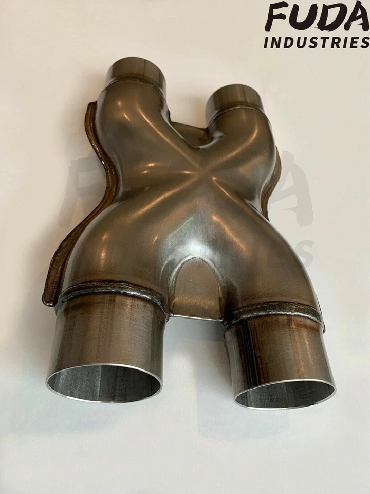 Dual 2.25" X Pipe Universal Stainless Steel Stamped Crossover Exhaust Tail Pipe - Image 2 of 4