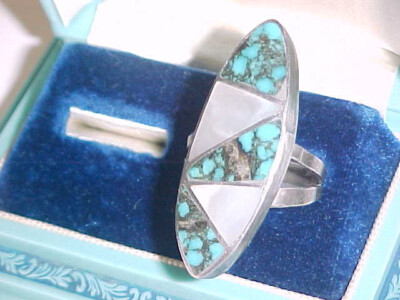 N. Lee Navajo Sterling Silver Turquoise Ring Size 9 1/2