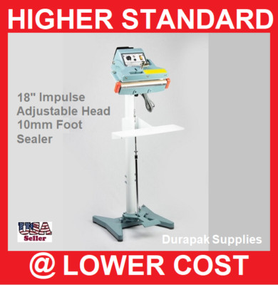 18'' Impulse Adjustable Head 10mm Foot Sealer Heat Seal Film Bag Retail Packaging