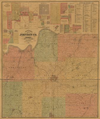 20'' x 24'' 1886 Map Of Johnson County Kansas Landowners Real Property