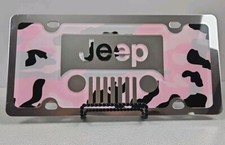 Jeep Grill 3d Logo On Logo Pattern Pink Black Camo On Chrome License Plate