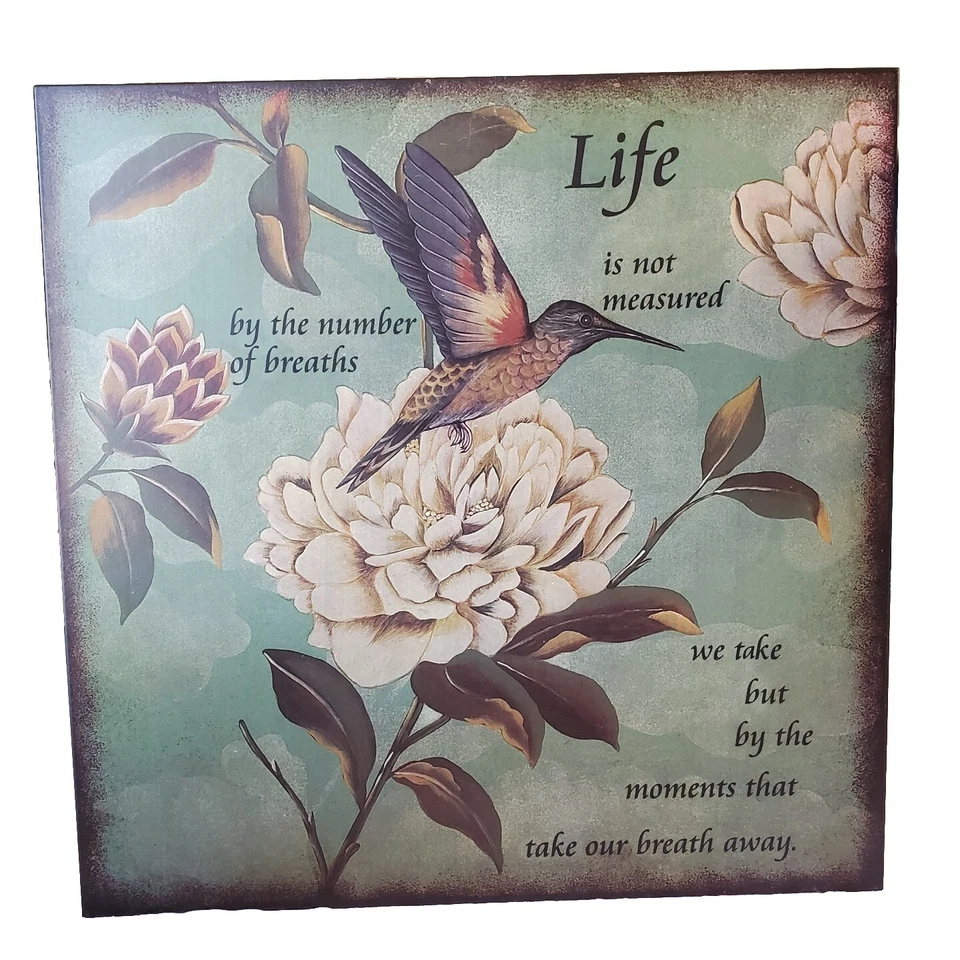 Life Tin Sign Hummingbird Wall Art  Inspire Geen Floral 12 ×12 Inch Easy Hang - Image 4 of 4