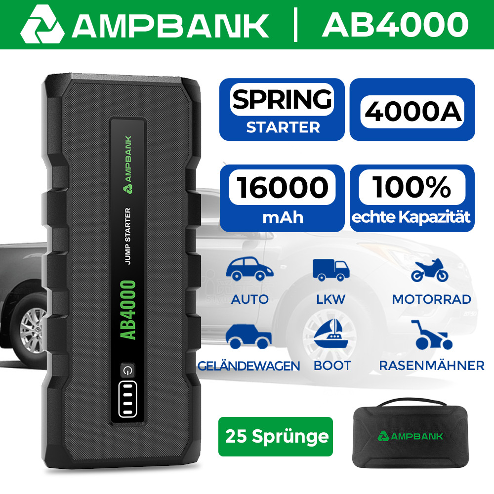 Jump starter de voiture 12V Ampbank AB4000 avec batterie externe 16000mAh