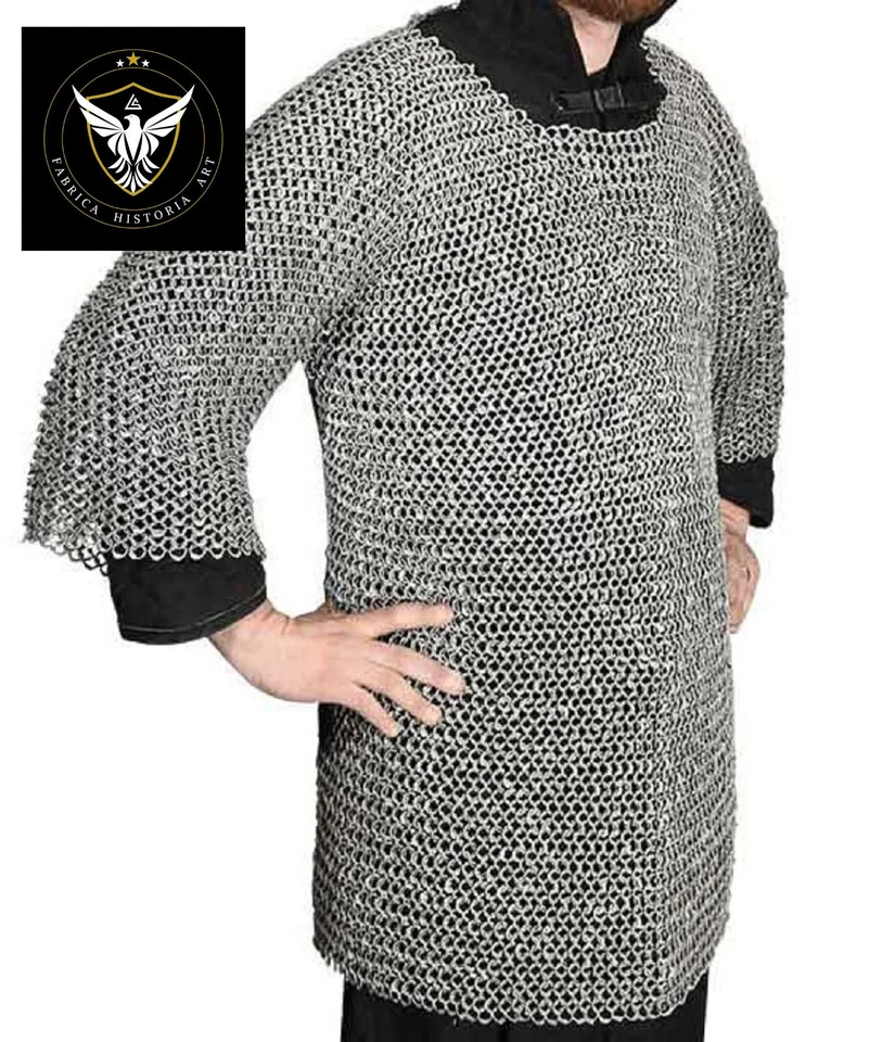 Camisa Plana Remachada Con Guerrero Plana 9 mm Cota de Malla Media Manga Camisa Hubergion Foto 2 de 4