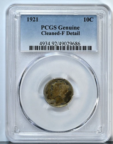 1921 10C Mercury Dime PCGS Graded GENUINE Cleaned FINE F Detail Coin 4934