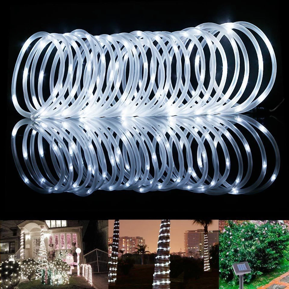 Solar Rope Powered Rope Tube String Lights LED Twinkle Strips Outdoor Garden Dec - Image 3 of 4