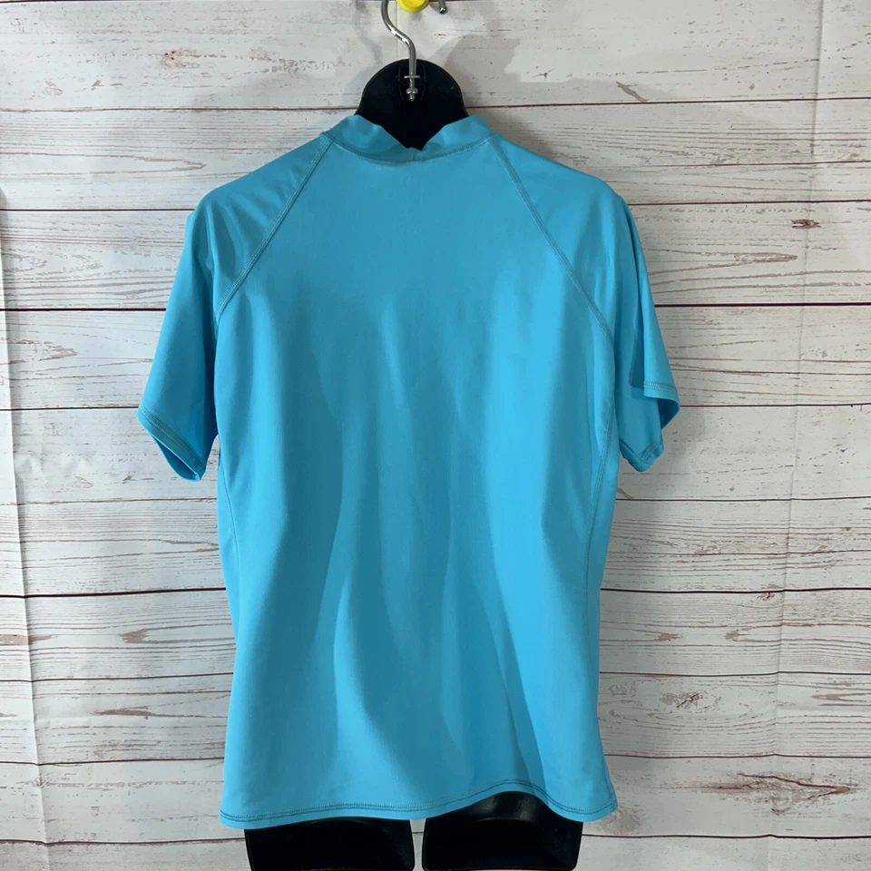 Traje de baño Lands End Top niñas talla XL 16 + azul verdoso con diseño púrpura manga corta Foto 3 de 4