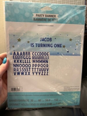 One Little Star Boy Blue Twinkle Cute 1st Birthday Party Decoration Sign Banner
