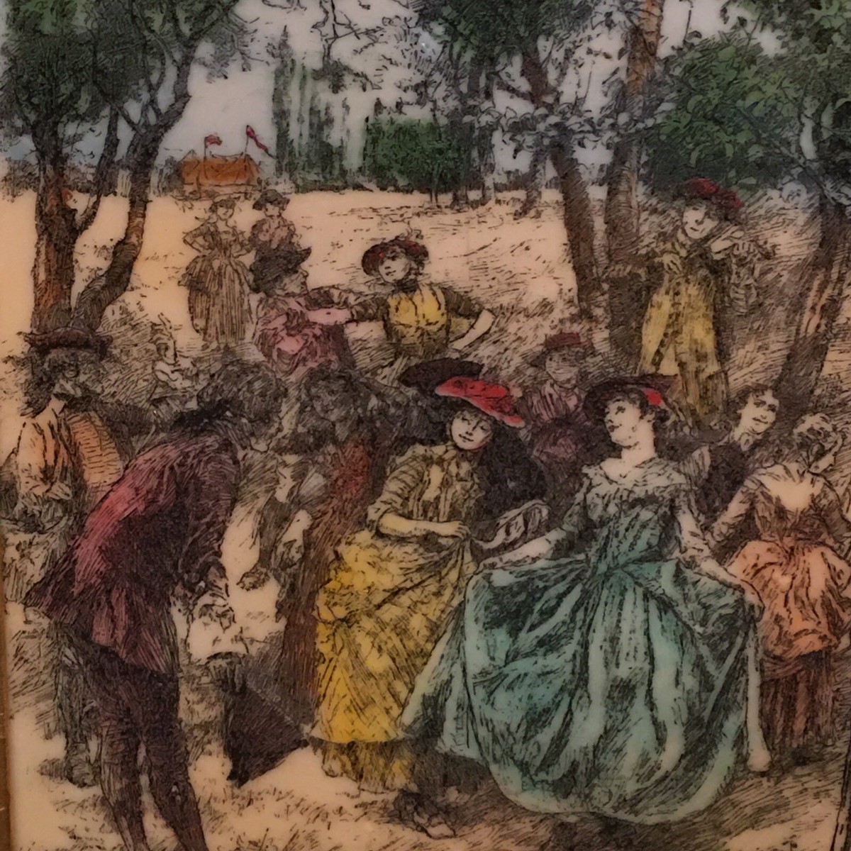 Vintage Original Hand Colored Engraving Ivory Color Framed Wall
