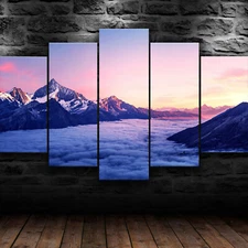 Cloudy Mountain Landscape 5 Panel Canvas Print Wall Art Poster Home Decoration