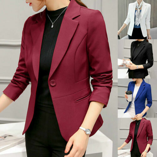 Women Business Outwear Slim Fit Long Sleeve Blazer Work Jacket Formal Suit Coat - Picture 1 of 18