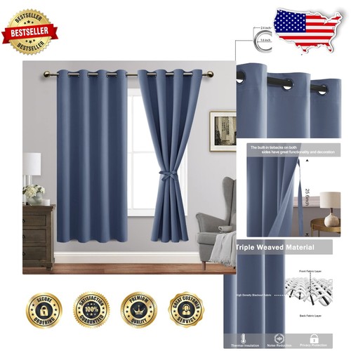 Dusty Blue Blackout Drapes - Energy Saving, Noise-Reducing, 52x63 in., Set of 2
