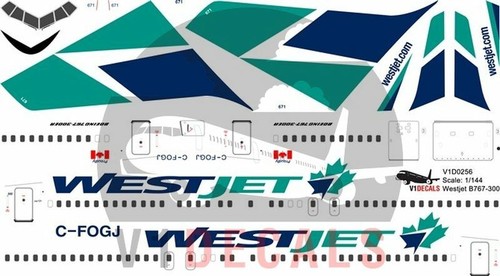 V1 Decals Boeing 767-300 Westjet for 1/144 Zvezda Model Airplane Kit V1D0256 - Picture 3 of 8