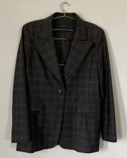 W by Worth Womens 2 Button Notch Lapel Blazer Jacket Gray Preppy  14 Wool Blend