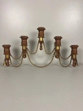 Vtg MCM Empire Style Wood and Brass Candelabra 5 Candle Holder