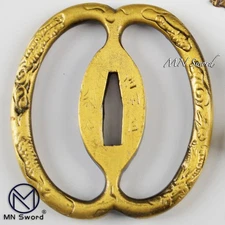 Gold Alloy Musashi Tsuba Handguard for Japanese Samurai Sword Katana Wakizashi
