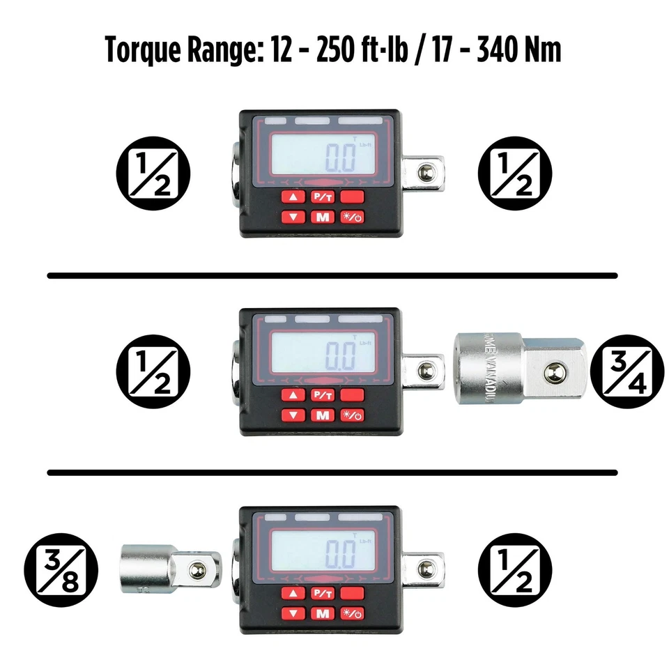 K553 Digital Torque Adapter, 1/2-Inch 12 to 250 ft·lbs, Buzzer/LED Flash Noti... - Image 3 of 4