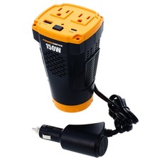 Car Power Inverter 150W Cup Holder 12v DC to 110v AC with 2 Outlets 2 Ports PWD1