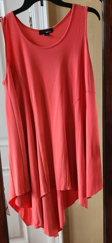 Sun Kim Orange/Peach Sleeveless Tunic Pockets Poly Spandex Flowy Urban Chic Sz L