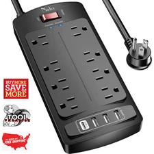 Surge Protector Power Strip | 8 Outlets, 4 USB, 6ft Flat Plug Cord, ETL Listed
