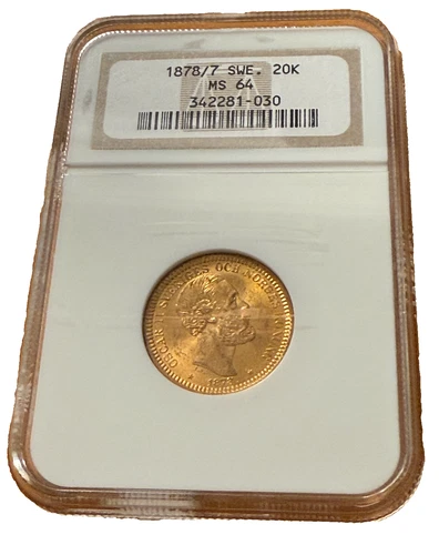 Sweden 1878/7 EB Gold 20 Kronor NGC MS64 Oscar II