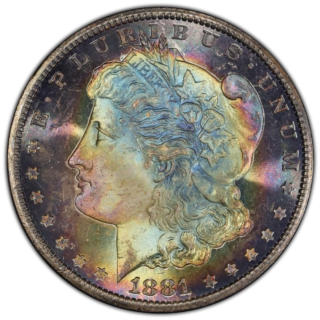 1881-S PCGS MS66 RAINBOW TONED MORGAN SILVER DOLLAR