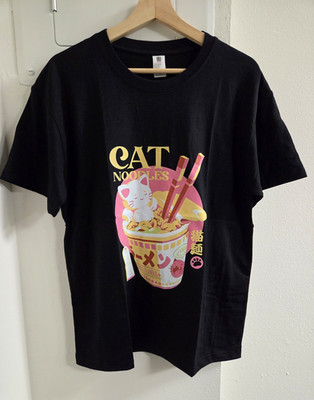 Kawaii Cat Noodle Tee Shirt Black Cotton Regular Fit S/M/L/XL T16