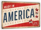Vintage Made in America Patriotic with Red Tin Metal Signs Home Décor 8x12