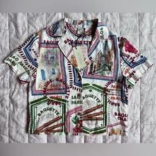 NWT Rachel Zoe Paris Destination Travel Novelty Print Linen Top Resortwear - XS