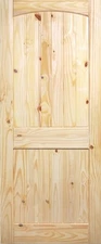 2 PANEL ARCH TOP V-GROOVE KNOTTY PINE STAIN GRADE SOLID CORE INTERIOR WOOD DOORS