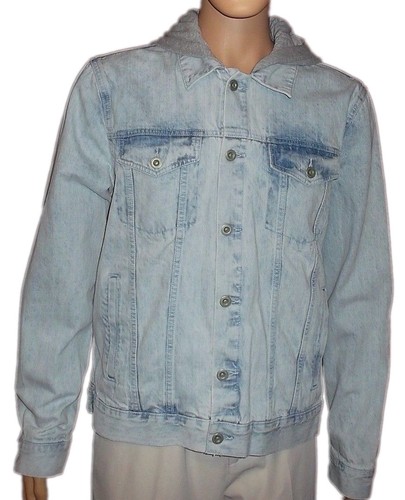 Arizona Jeans Washed Blue Denim Jean Hooded Trucker Jacket Men's Size Large New - Picture 2 of 8