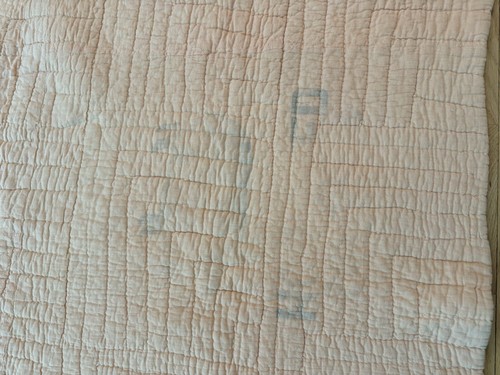 "Antiguo edredón hecho a mano cosido y acolchado saco de harina respaldo 81 X 67""" - Imagen 13 de 21