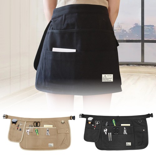 Bistro Server Half Apron For Women, Men | Charcoal Black Canvas With Tan Straps | Waist Style For Waitress, Waiter | Restaurant Professional